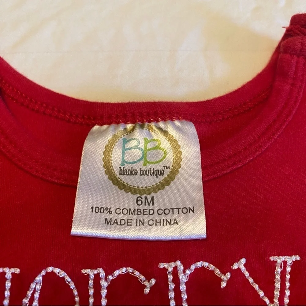 BB Boutique Merry Christmas Baby Long Sleeve Ruffle Romper Embroidery 6 Months